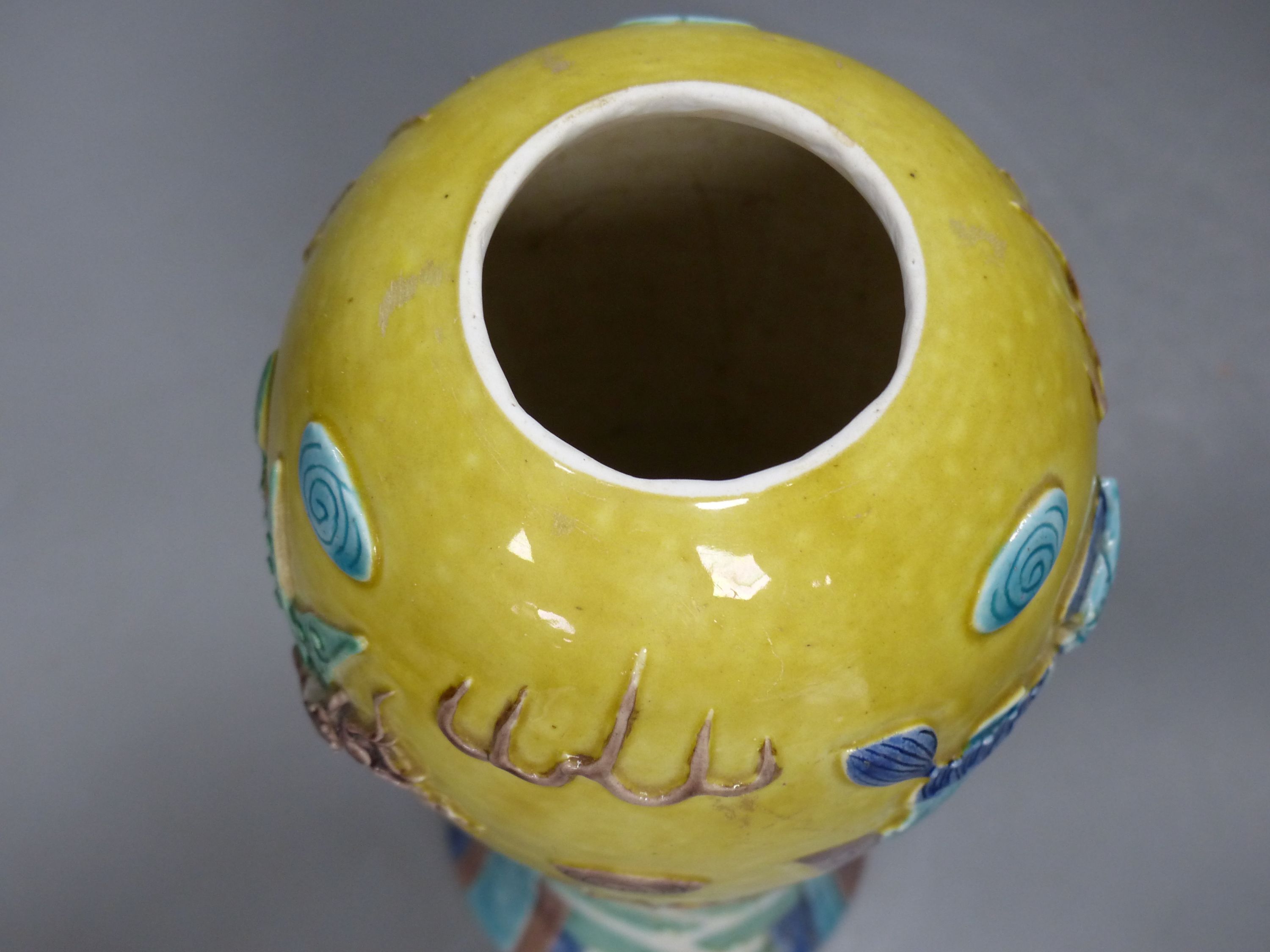 A Chinese polychrome glazed vase, Wang Bingrong seal mark, height 29cm, neck reduced